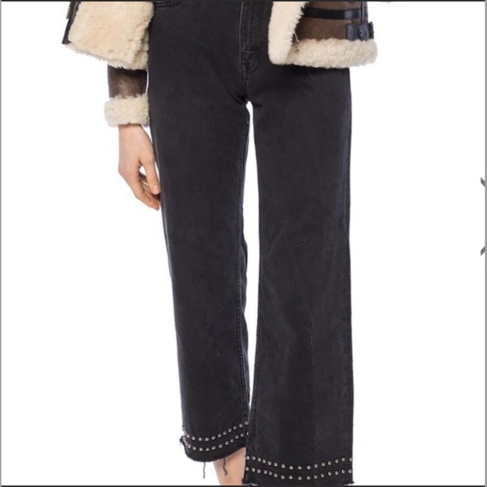Size 26 All Saints Stud Wide Leg Black Jeans